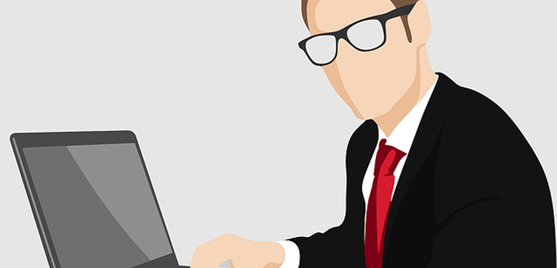 carton of business man on computer