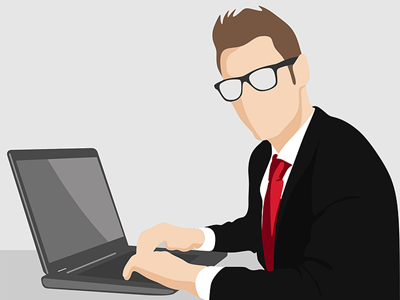 carton of business man on computer